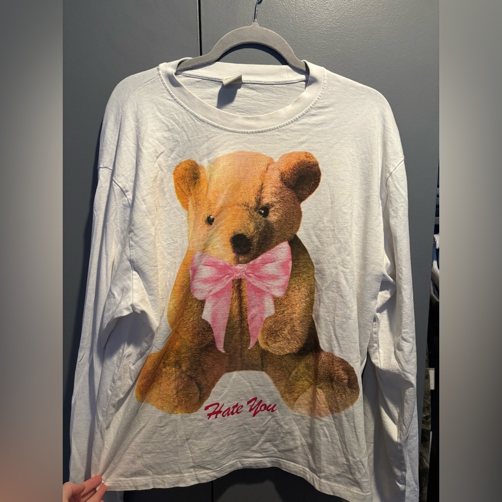 Urban Outfitters White Teddy Bear Long Sleeve Tee